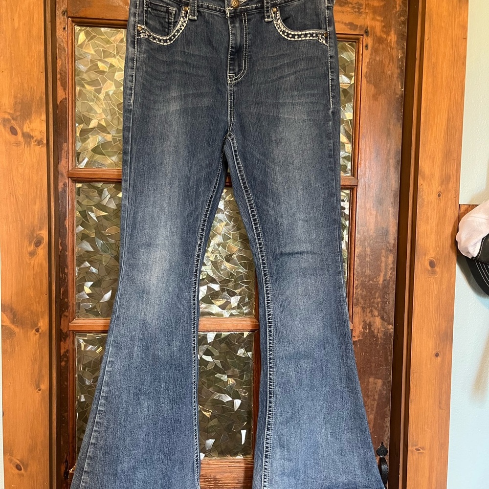 Rock & Roll Cowgirl Blue Flare Wide Leg Jeans